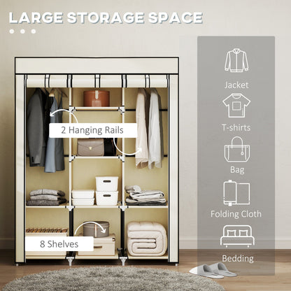 HOMCOM Fabric Wardrobe, with Rails and Shelves - Cream White