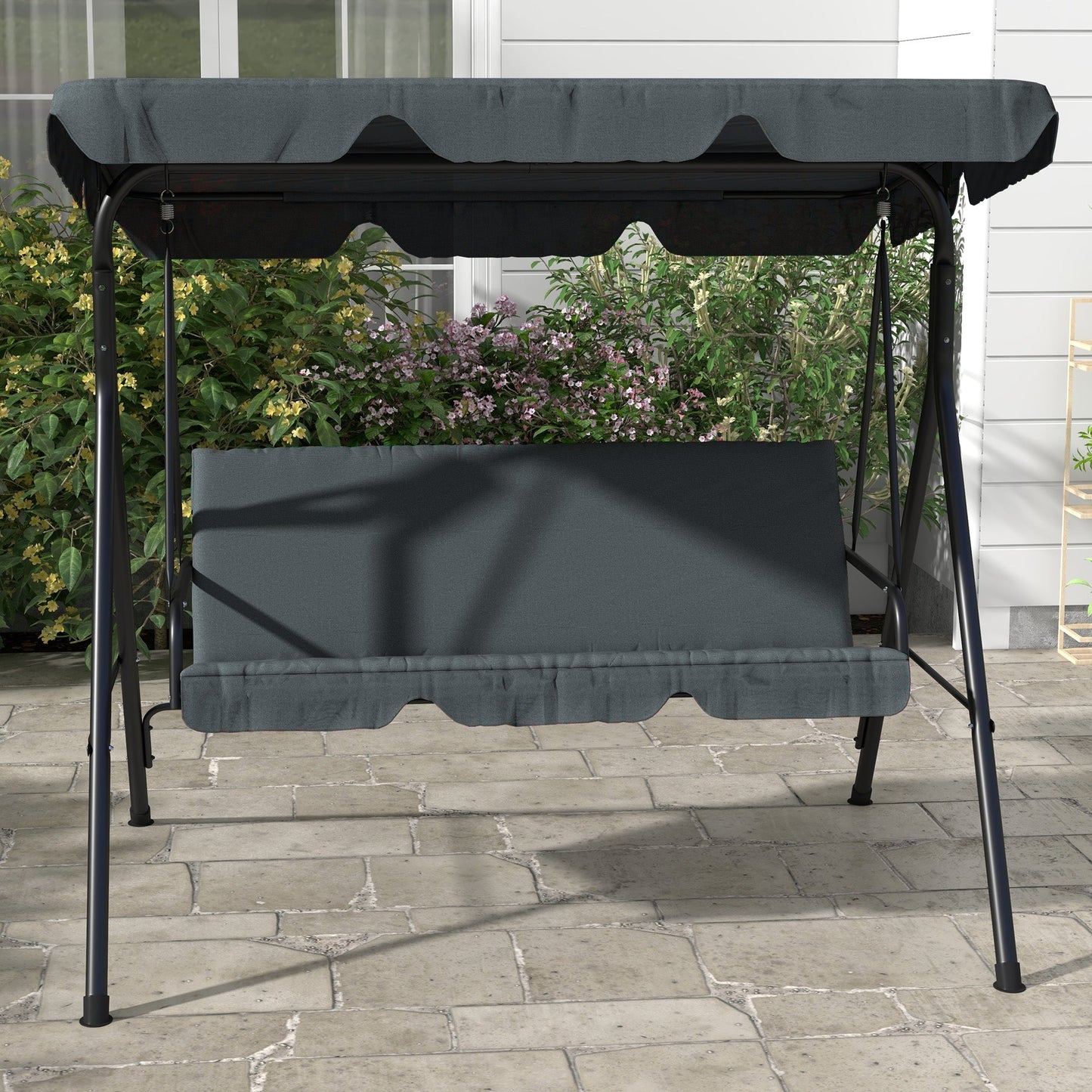 Outsunny 3-Seat Swing Chair Garden Swing Seat with Adjustable Canopy for Patio, Grey