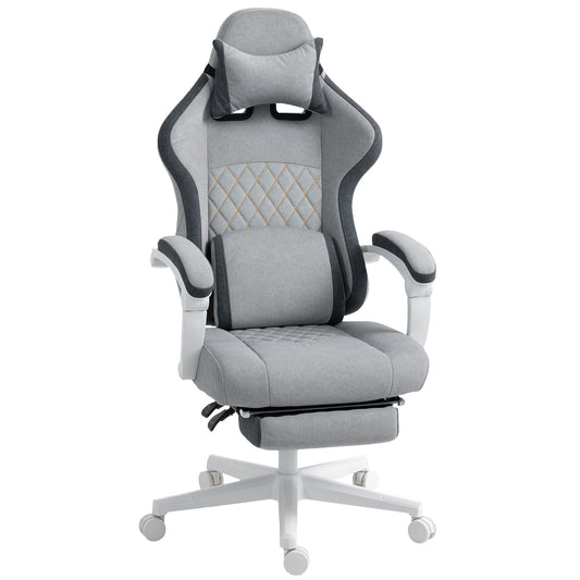 HOMCOM Ergonomic High Back Gaming Chair for Adults, Printed Velvet Computer Recliner Chair with Footrest, Lumbar Support, Adjustable Height and 360 Swivel Seat for Office or Gaming, Grey