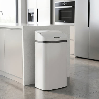 HOMCOM 48L Stainless Steel Sensor Bin - White