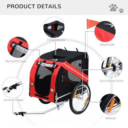 Pawhut Dog Bike Trailer دراجة الحيوانات الأليفة مقطورة قابلة للطي الكلب الناقل دراجة في عربة الإطار الصلب - الأحمر والأسود