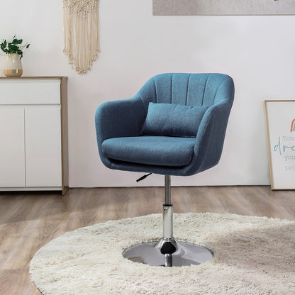 HOMCOM Obrotowy fotel akcentowy z tkaniny lnianej do salonu, nowoczesny fotel toaletowy z regulowaną wysokością, grubą poduszką, podparciem lędźwiowym, podłokietnikiem do sypialni i biura, niebieski