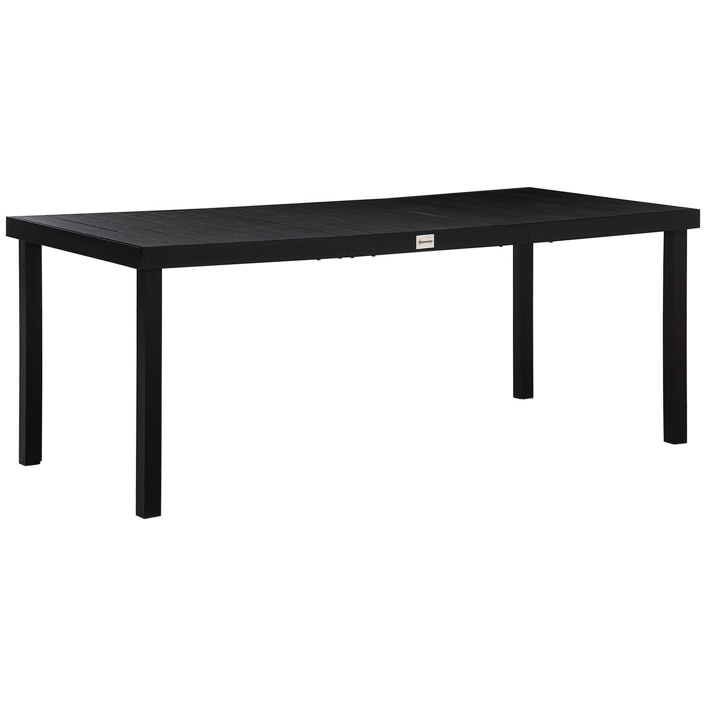 Outsunny aluminiowy stół ogrodowy do jadalni dla 8 osób, blat z imitacji drewna, do ogrodu, na patio, 190 x 90 x 74 cm, czarny