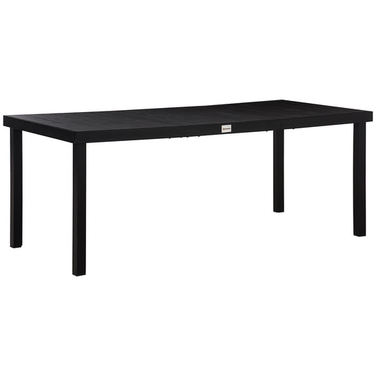 Outsunny aluminiowy stół ogrodowy do jadalni dla 8 osób, blat z imitacji drewna, do ogrodu, na patio, 190 x 90 x 74 cm, czarny