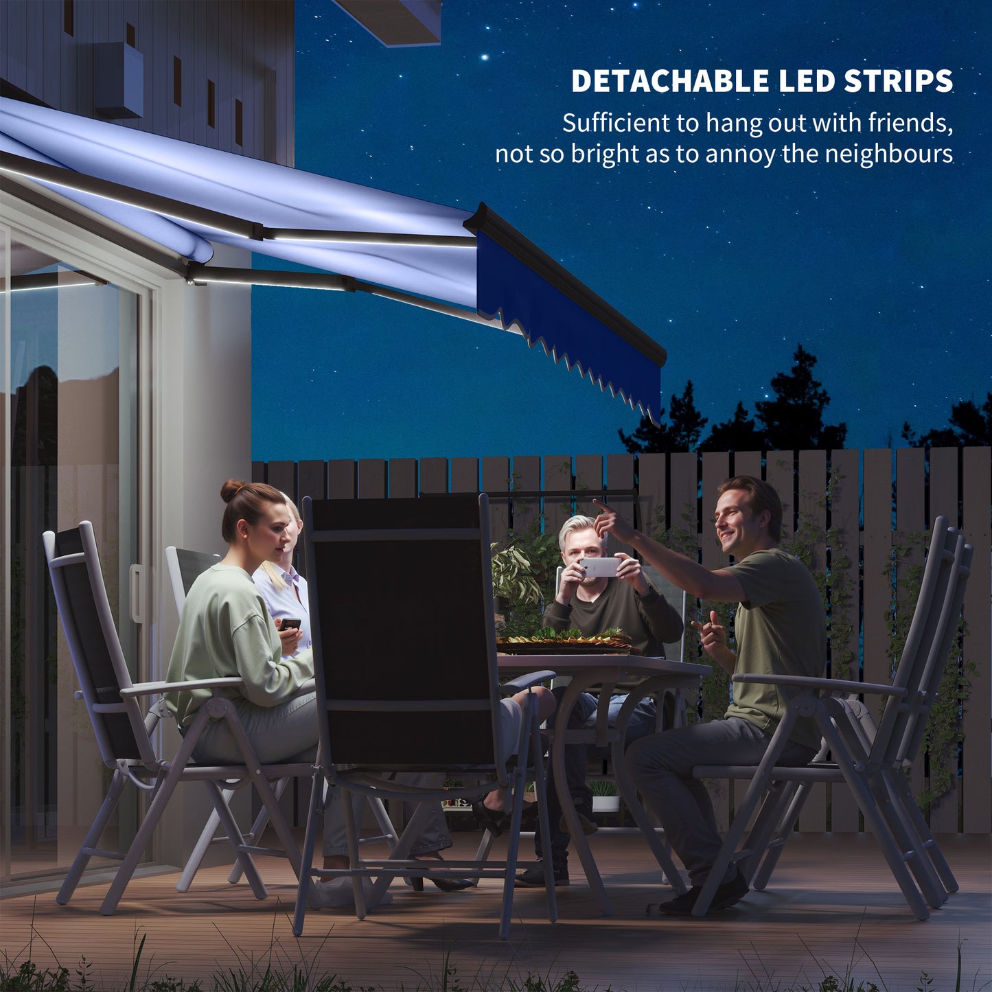 Outsunny 3 x 2,5 m markiza elektryczna z oświetleniem LED i pilotem, aluminiowa rama, markiza zwijana DIY, osłona przeciwsłoneczna UV50+ do drzwi tarasowych i okien ogrodowych, niebieska