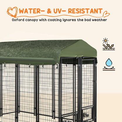 PawHut Outdoor Dog Kennel, with Water-Resistant Canopy, Two Rotatable Bowls - Green