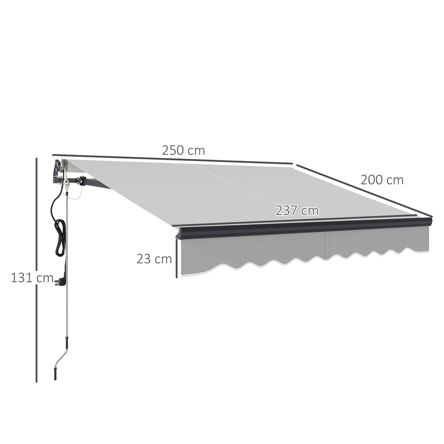 Outsunny 2,5 x 2 m markiza elektryczna z pilotem, aluminiowa rama, markiza zwijana DIY, daszek przeciwsłoneczny UV30+ do drzwi tarasowych i okien, jasnoszary