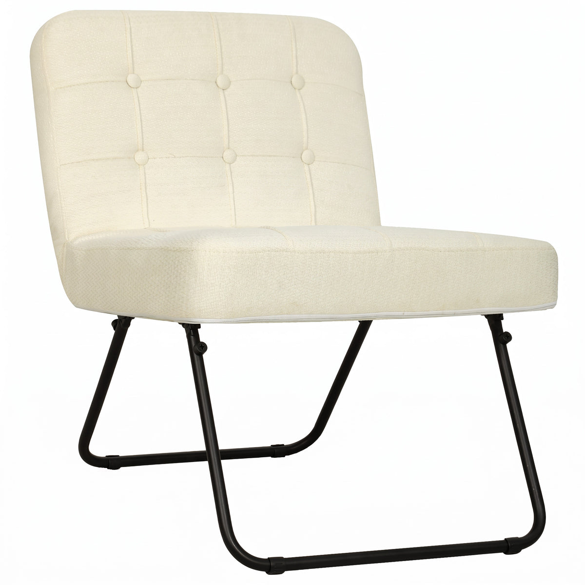 HOMCOM Modern Accent Chair, Foldable Chenille Upholstered Lounge Chair with Backrest, Wide Seat, Cream