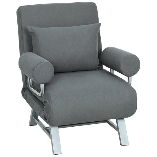 HOMCOM Single Sofa Bed, 3-in-1 Convertible Folding Chair Bed with Adjustable Backrest, Removable Armrests, Dark Grey