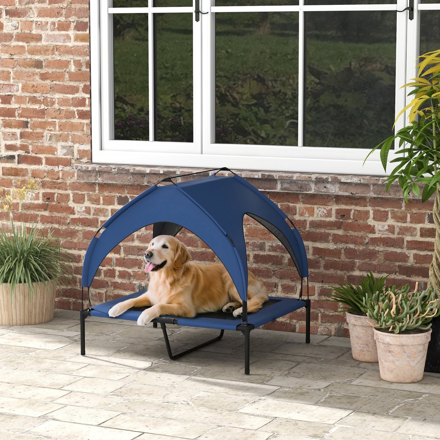 PawHut Cooling Raised Pet Bed w/ Washable Breathable Mesh, for Medium, Large Dogs, 91 x 76 x 89cm - Dark Blue