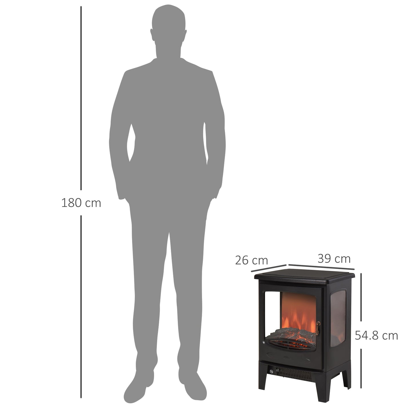 HOMCOM 900W/1800W Freestanding Electric Fireplace Room Heater w/ Adjustable Artificial Flame Tempered Glass Safe Home Warmth Retro Faux Fire