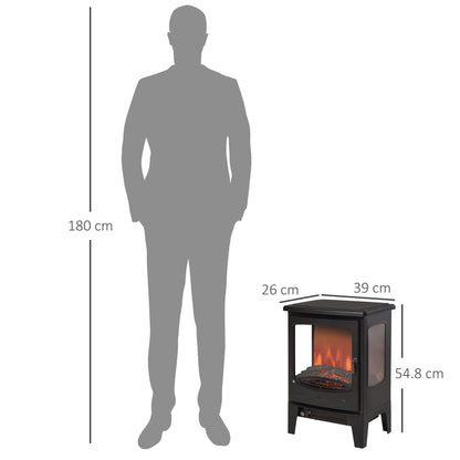 HOMCOM 900W/1800W Freestanding Electric Fireplace Room Heater w/ Adjustable Artificial Flame Tempered Glass Safe Home Warmth Retro Faux Fire