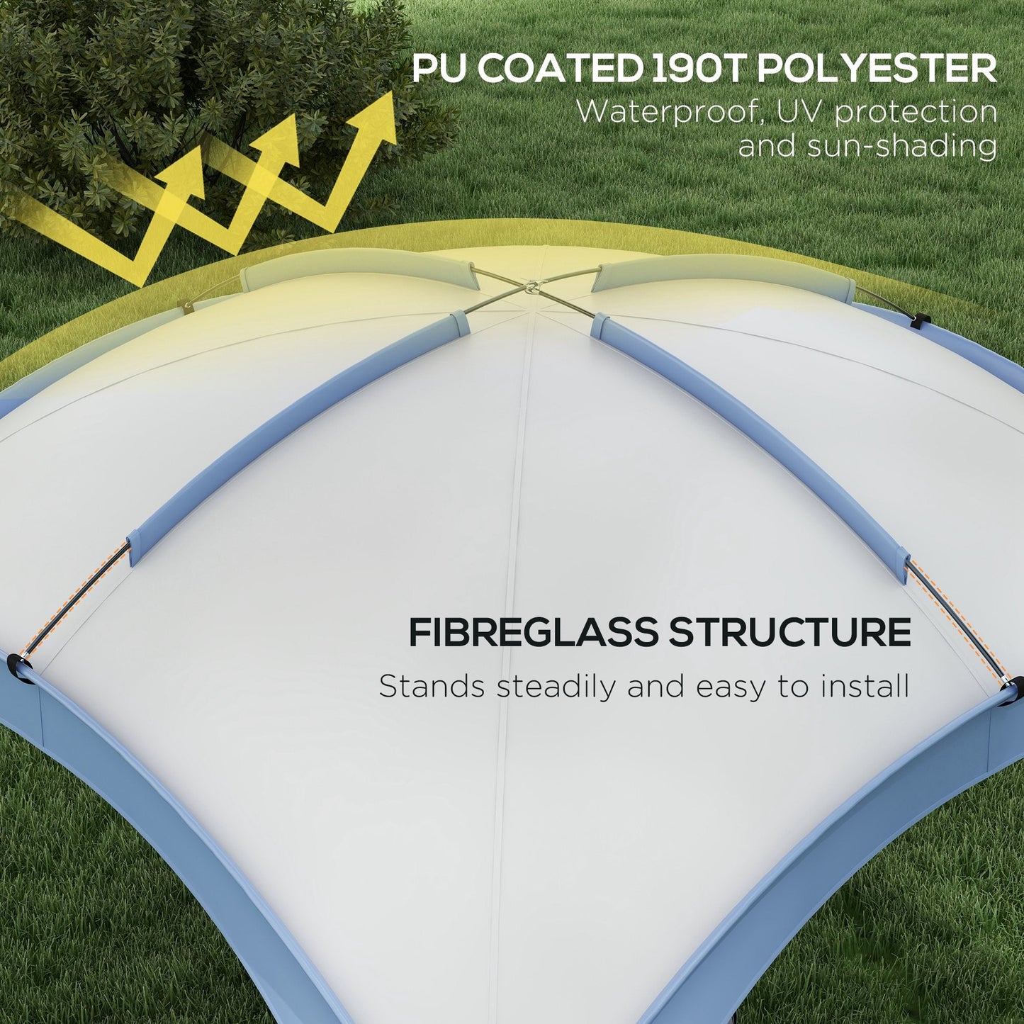 Outsunny 3.5 x 3.5M Camping Gazebo, Outdoor Event Shelter Dome Tent Garden Sun Shelter Patio Spire Arc Pavilion Camp Sun Shade Tent for 6-8 Person, Light Blue