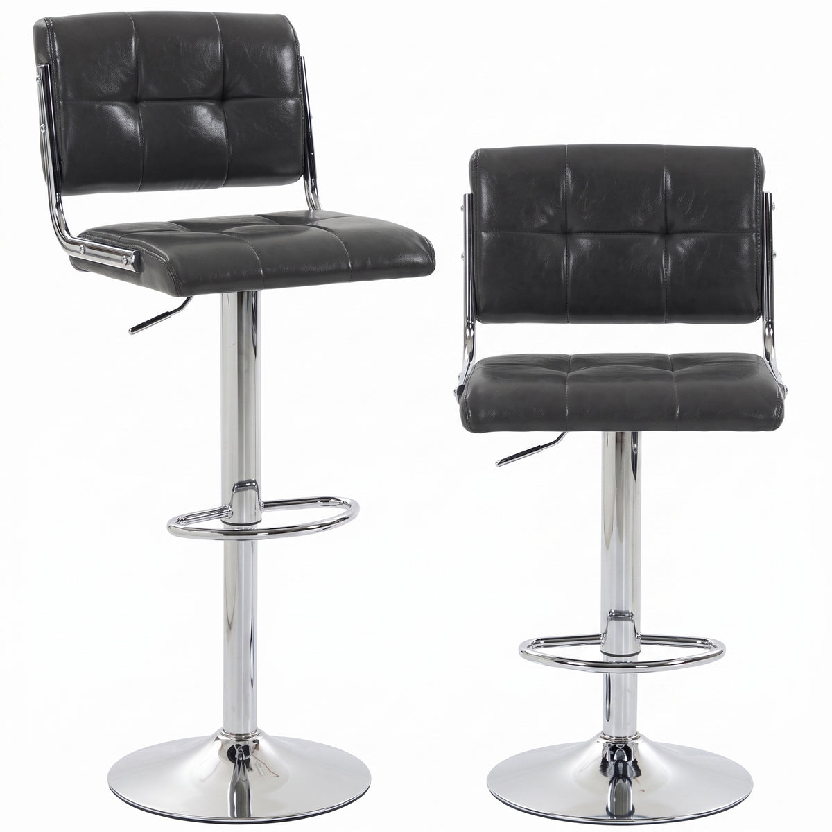 HOMCOM Bar Stools Modern PU Leather Adjustable Breakfast Bar Stools Backrest Set of 2 Grey