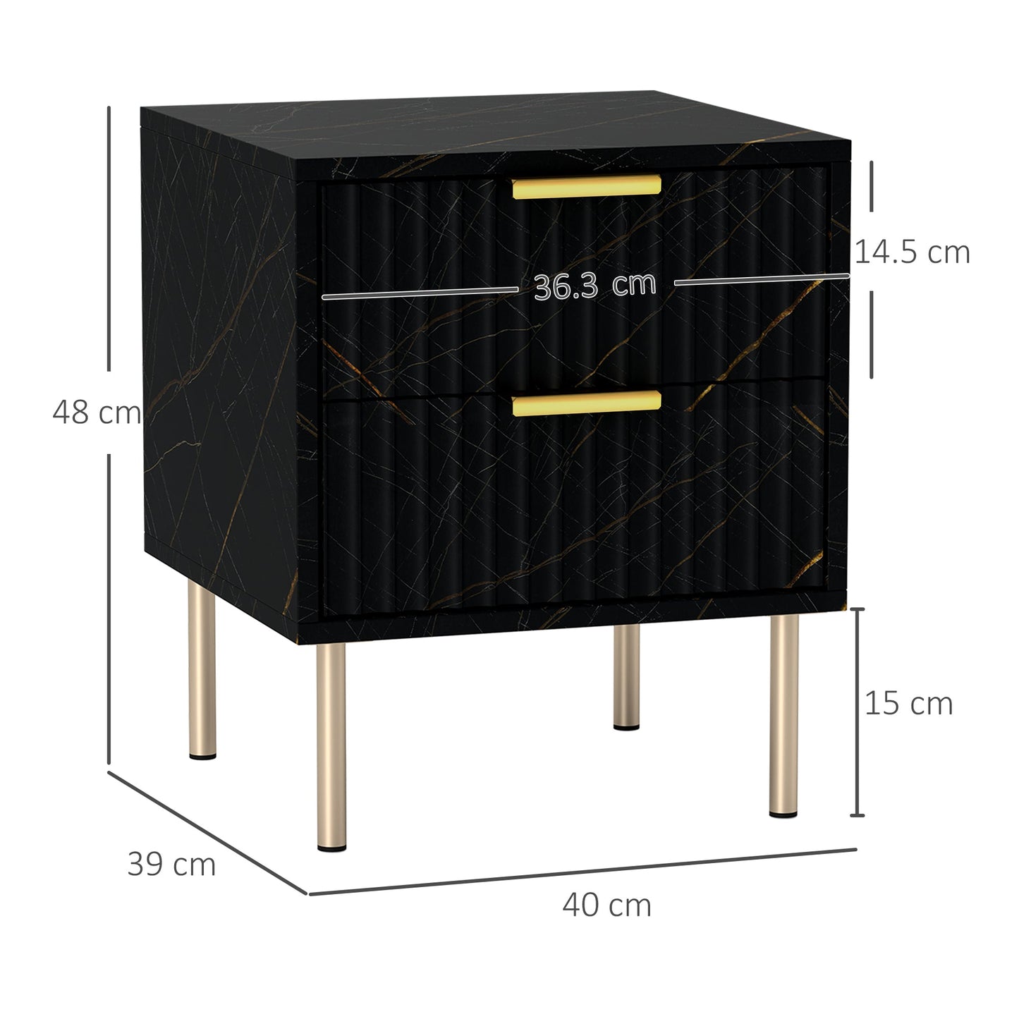 HOMCOM Elegant Two-Drawer Bedside Table - Black