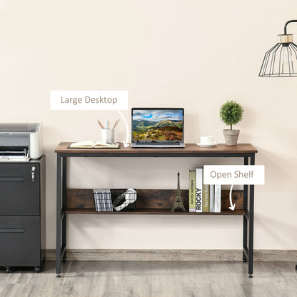 مكتب كمبيوتر من HOMCOM مع رف تخزين، 120 × 60 سم، مكتب منزلي بإطار معدني، طاولة دراسة، سهل التجميع، بني ريفي