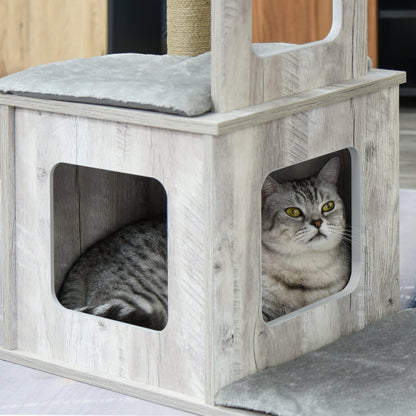 PawHut Cat Tree Tower, Activity Centre, with Scratching Posts, Cat House, Perches - Grey