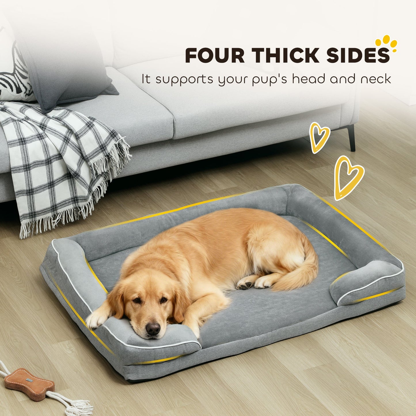 PawHut Dog Sofa Bed, Washable Pet Bed with Removable Cover and Non-Slip Bottom for Small, Medium and Large Dogs, Grey