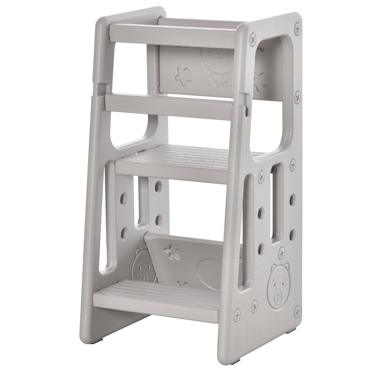 HOMCOM Kids Step Stool, with Adjustable Platform and Non-Slip Mat Ð Grey
