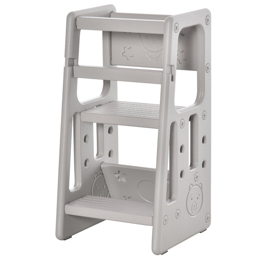 HOMCOM Kids Step Stool, with Adjustable Platform and Non-Slip Mat Ð Grey