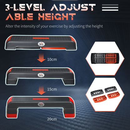 HOMCOM Aerobic Step, 10cm, 15cm & 20cm Height Adjustable Exercise Stepper for Exercise Workout, Nonslip Step Board Great for Home & Office, Grey and Red
