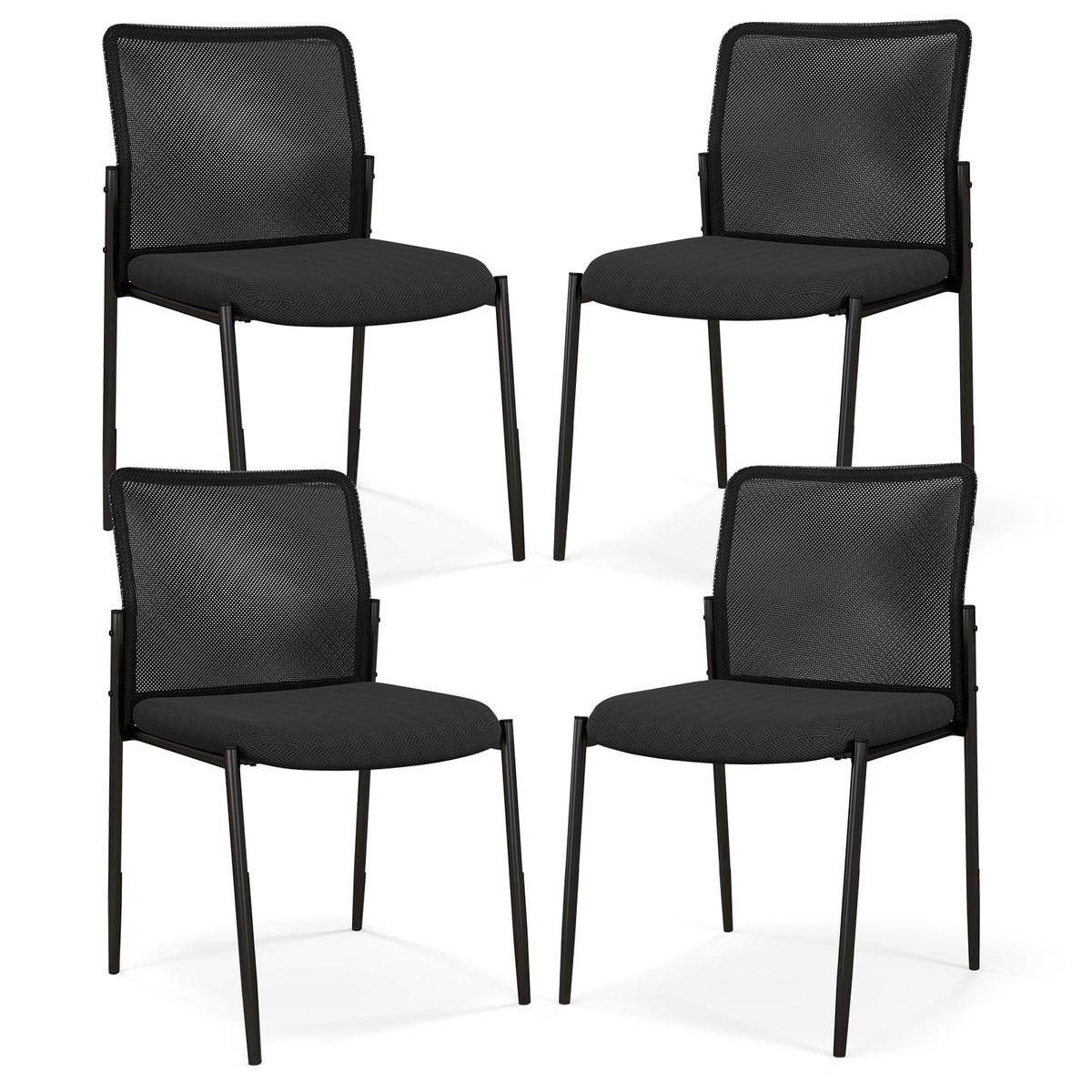 Waiting Room Chair Set of 4 with Ergonomic Mesh Backrest and Padded Seat-Black