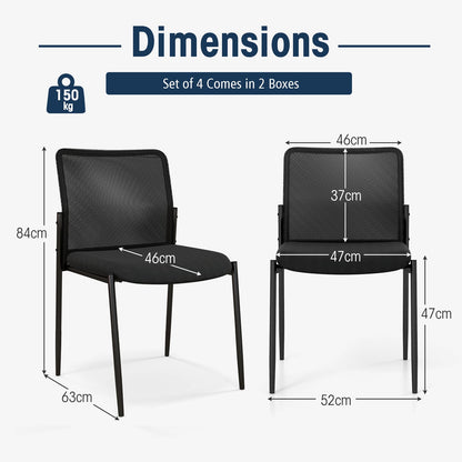 Waiting Room Chair Set of 4 with Ergonomic Mesh Backrest and Padded Seat-Black