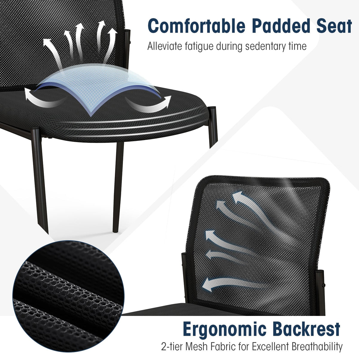 Waiting Room Chair Set of 4 with Ergonomic Mesh Backrest and Padded Seat-Black