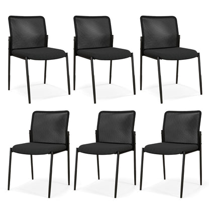 Waiting Room Chair Set of 6 with Ergonomic Mesh Backrest and Padded Seat-Black