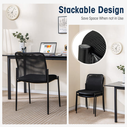 Waiting Room Chair Set of 6 with Ergonomic Mesh Backrest and Padded Seat-Black