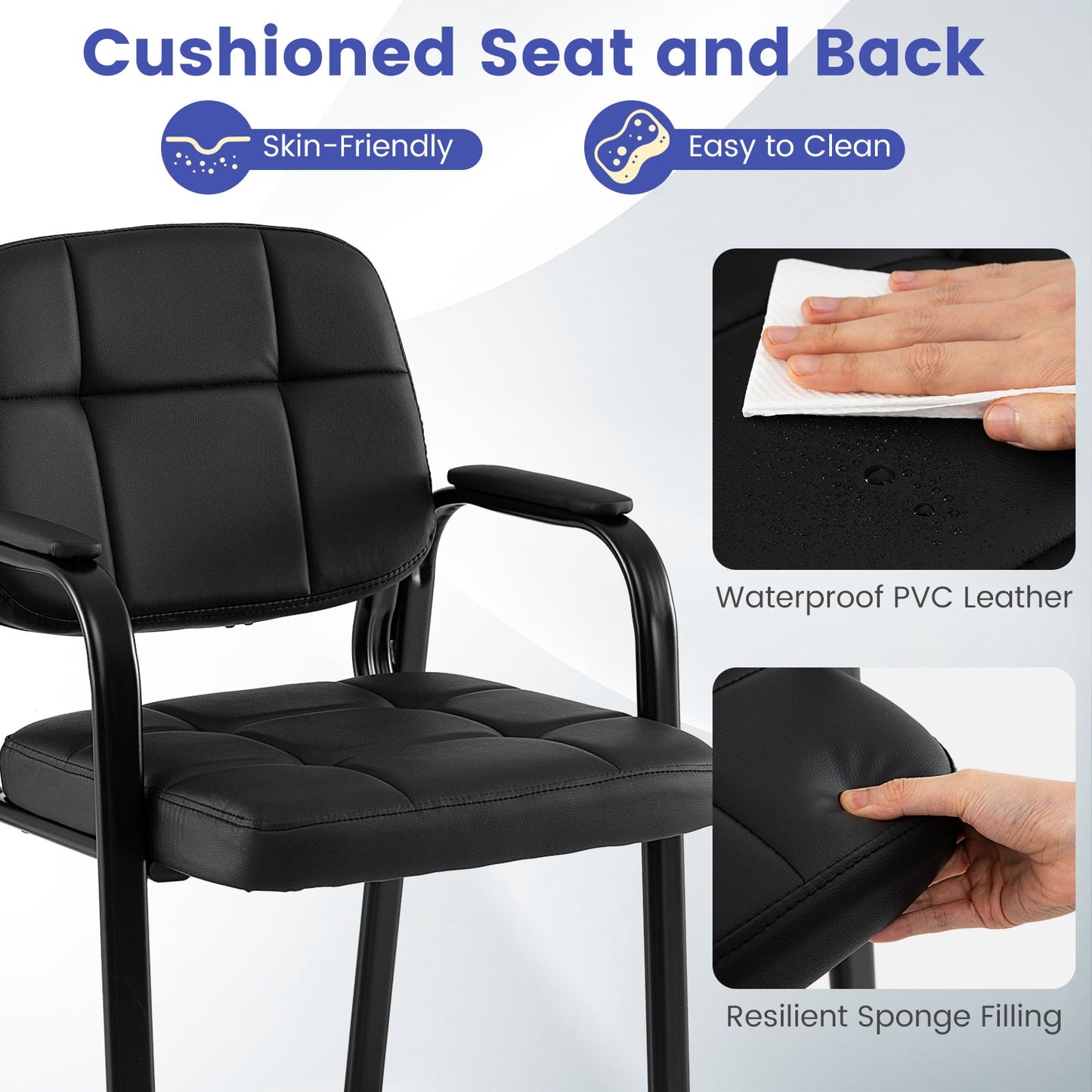 Waiting Room Guest Chairs Set of 2 with Padded Armrests for Conference Room-Black