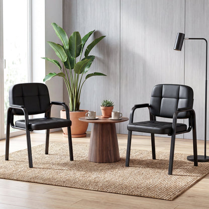 Waiting Room Guest Chairs Set of 4 with Padded Armrests-Black