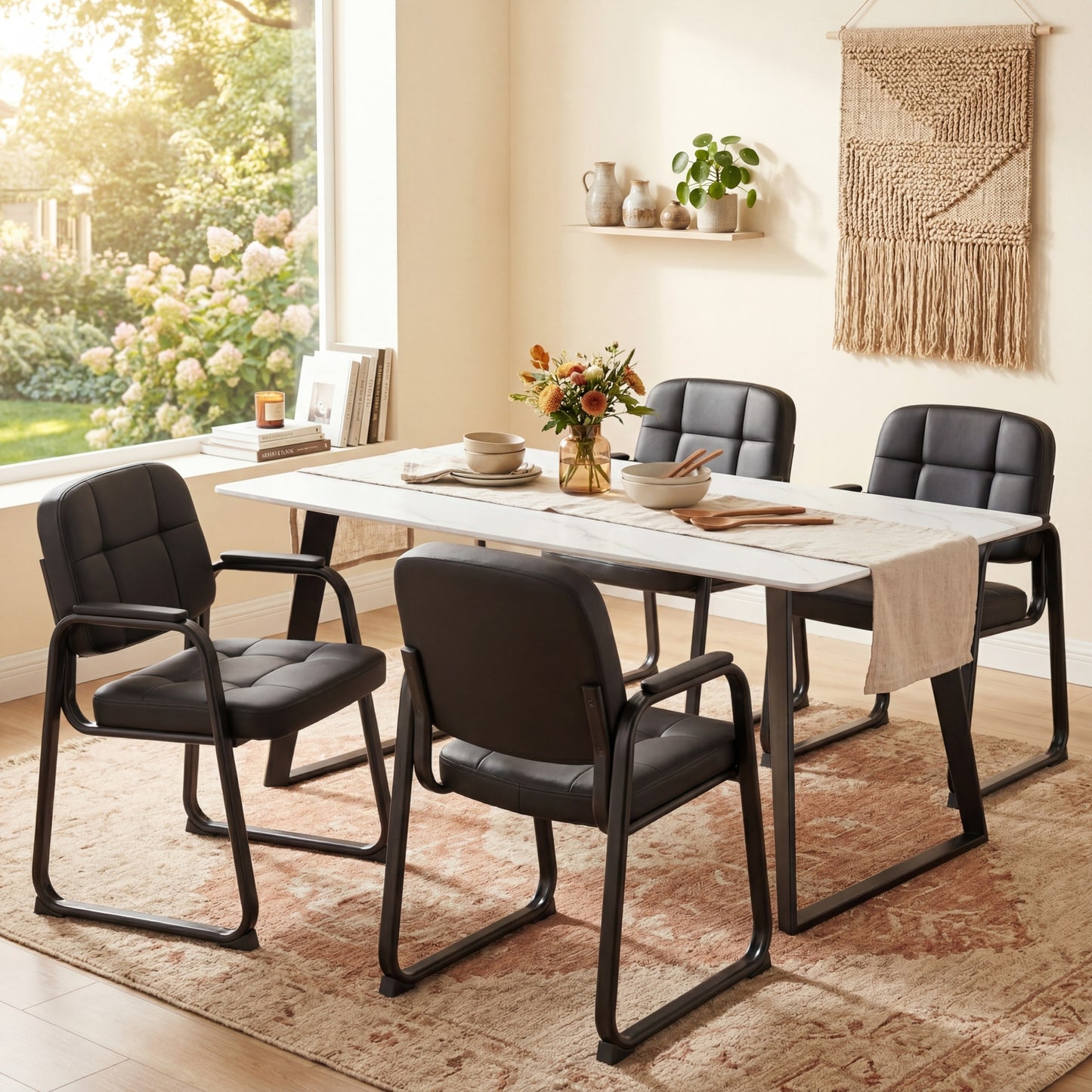 Waiting Room Guest Chairs Set of 4 with Sled Base for Conference Room-Black