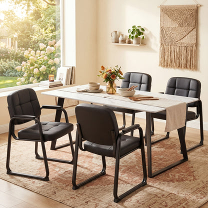 Waiting Room Guest Chairs Set of 4 with Sled Base for Conference Room-Black