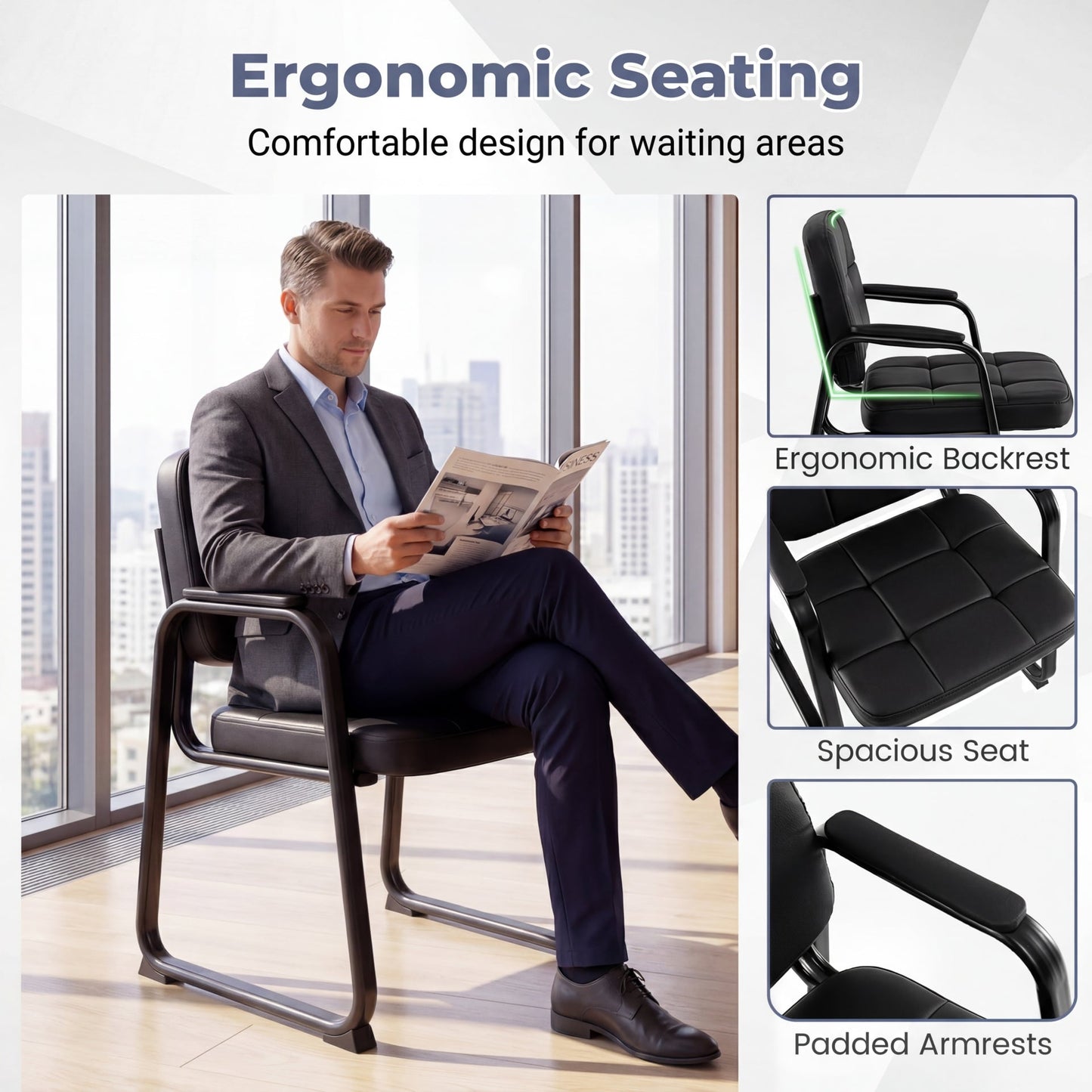 Waiting Room Guest Chairs Set of 4 with Sled Base for Conference Room-Black