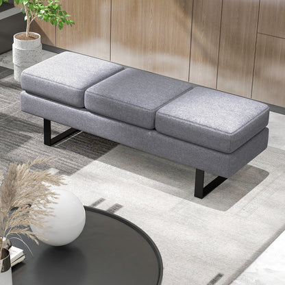 Waiting Room Bench Seating with 3 Seats and Metal Frame Leg-Grey