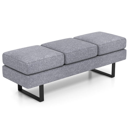 Waiting Room Bench Seating with 3 Seats and Metal Frame Leg-Grey