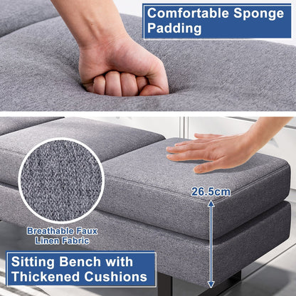 Waiting Room Bench Seating with 3 Seats and Metal Frame Leg-Grey