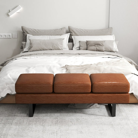 Waiting Room Bench Seating with 3 Seats and Metal Frame Leg-Brown