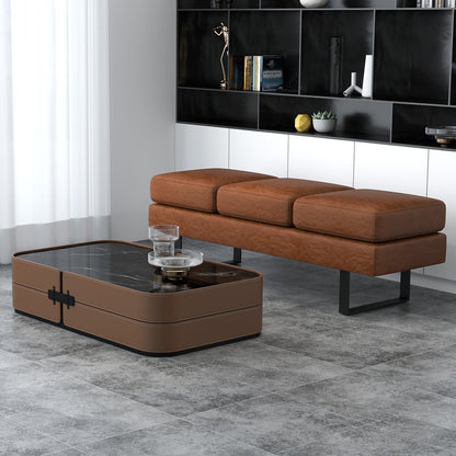Waiting Room Bench Seating with 3 Seats and Metal Frame Leg-Brown