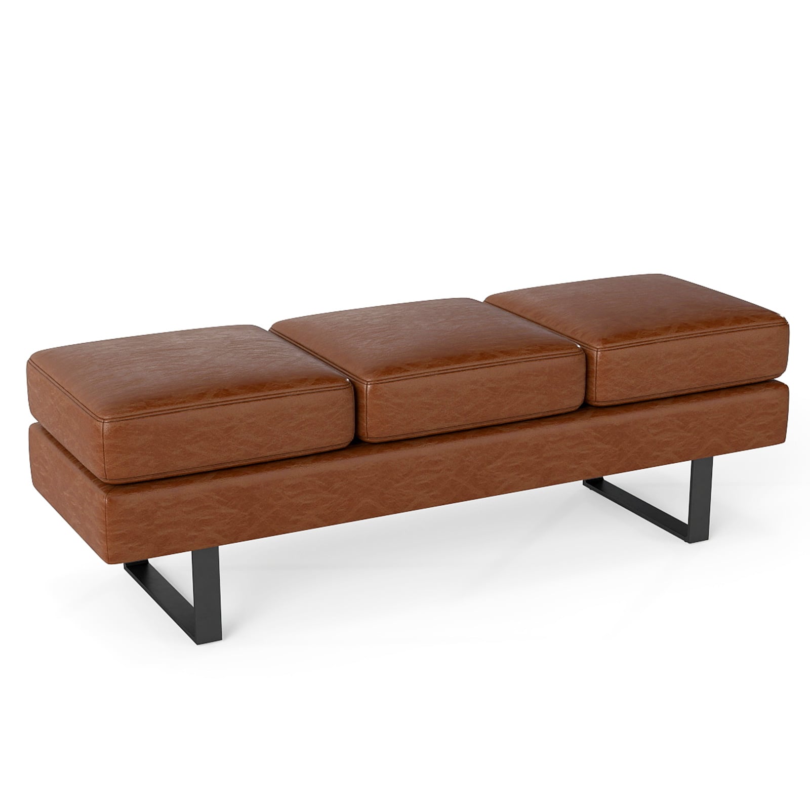 Waiting Room Bench Seating with 3 Seats and Metal Frame Leg-Brown