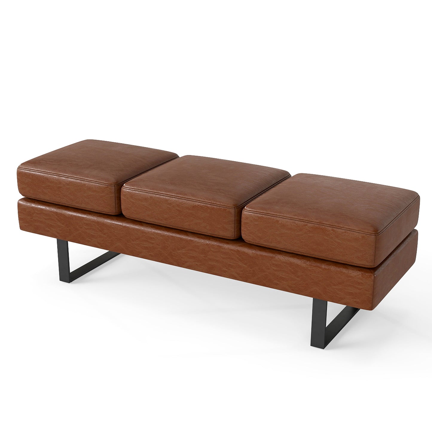 Waiting Room Bench Seating with 3 Seats and Metal Frame Leg-Brown