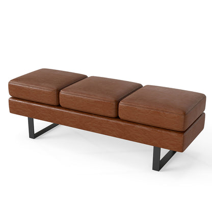 Waiting Room Bench Seating with 3 Seats and Metal Frame Leg-Brown