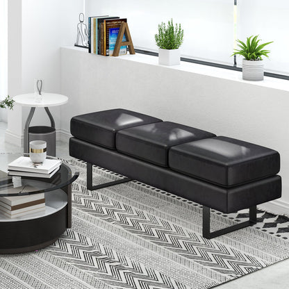 Waiting Room Bench Seating with 3 Seats and Metal Frame Leg-Black