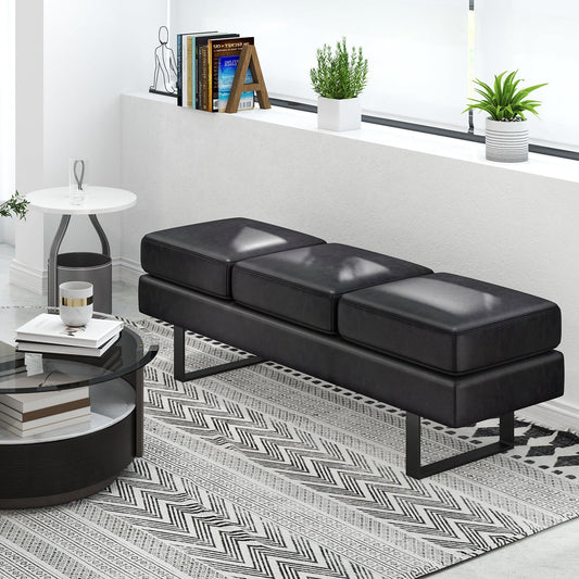 Waiting Room Bench Seating with 3 Seats and Metal Frame Leg-Black