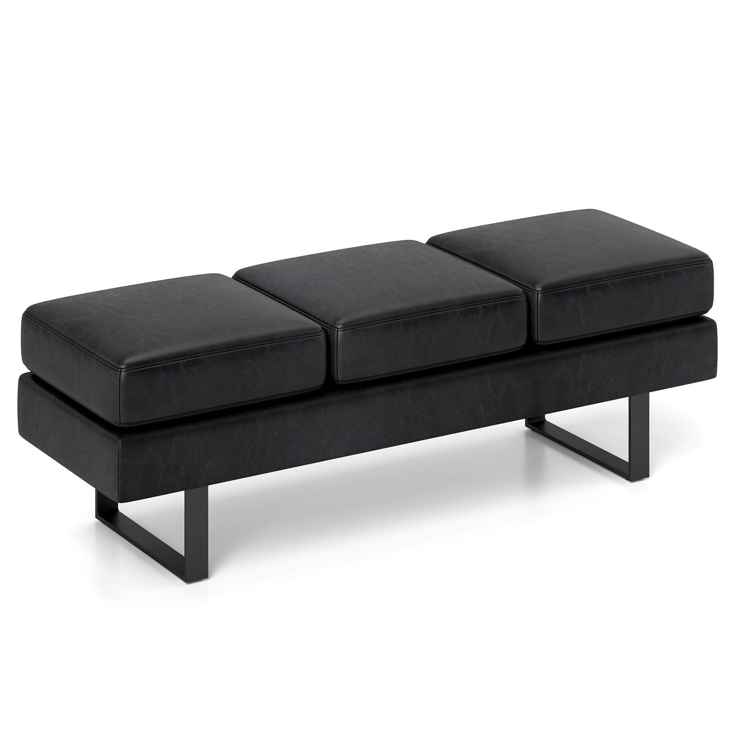 Waiting Room Bench Seating with 3 Seats and Metal Frame Leg-Black