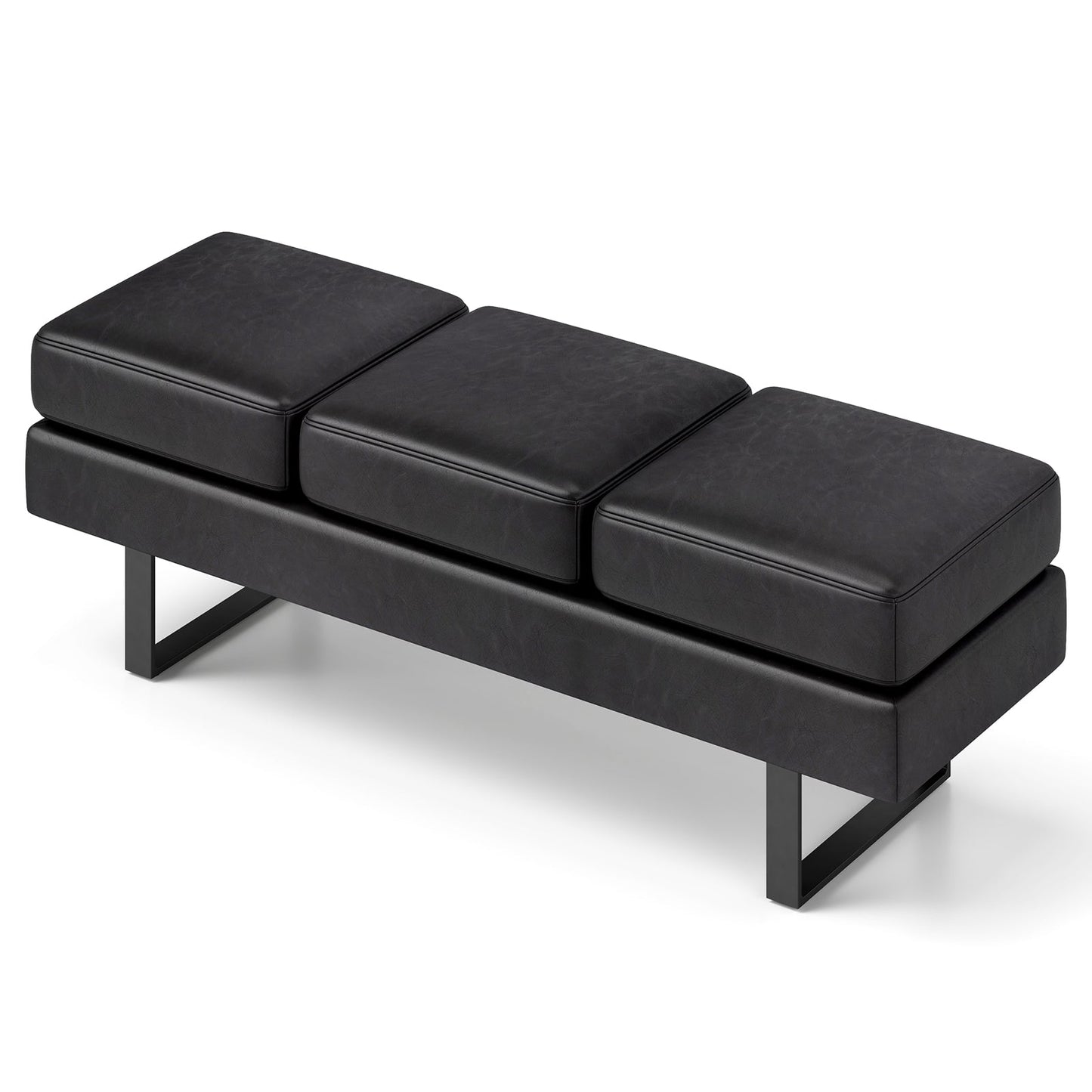 Waiting Room Bench Seating with 3 Seats and Metal Frame Leg-Black