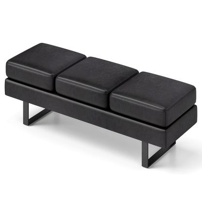 Waiting Room Bench Seating with 3 Seats and Metal Frame Leg-Black