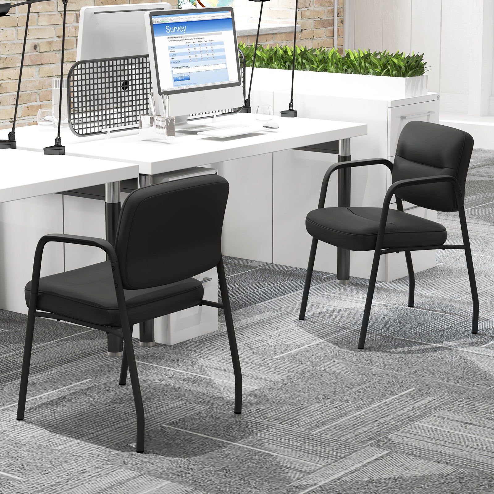 Set of 2 Waiting Room Chairs with Integrated Armrests No Wheels-Black