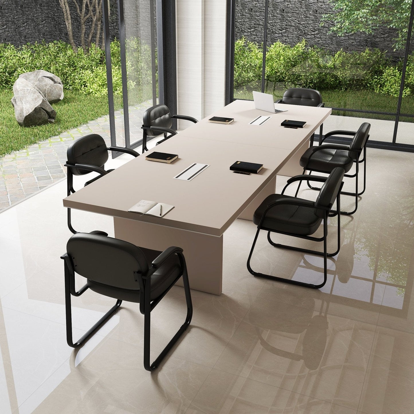 Set of 2 Waiting Room Chairs with Sled Base and Padded Arm Rest-Black